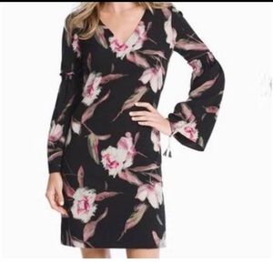 WHBM Floral black dress with bell sleeves